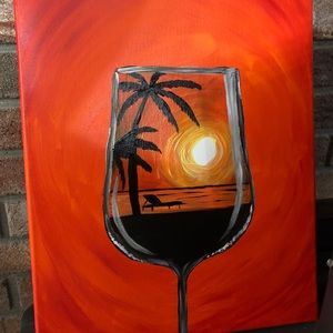 Wine glass tropical painted canvas